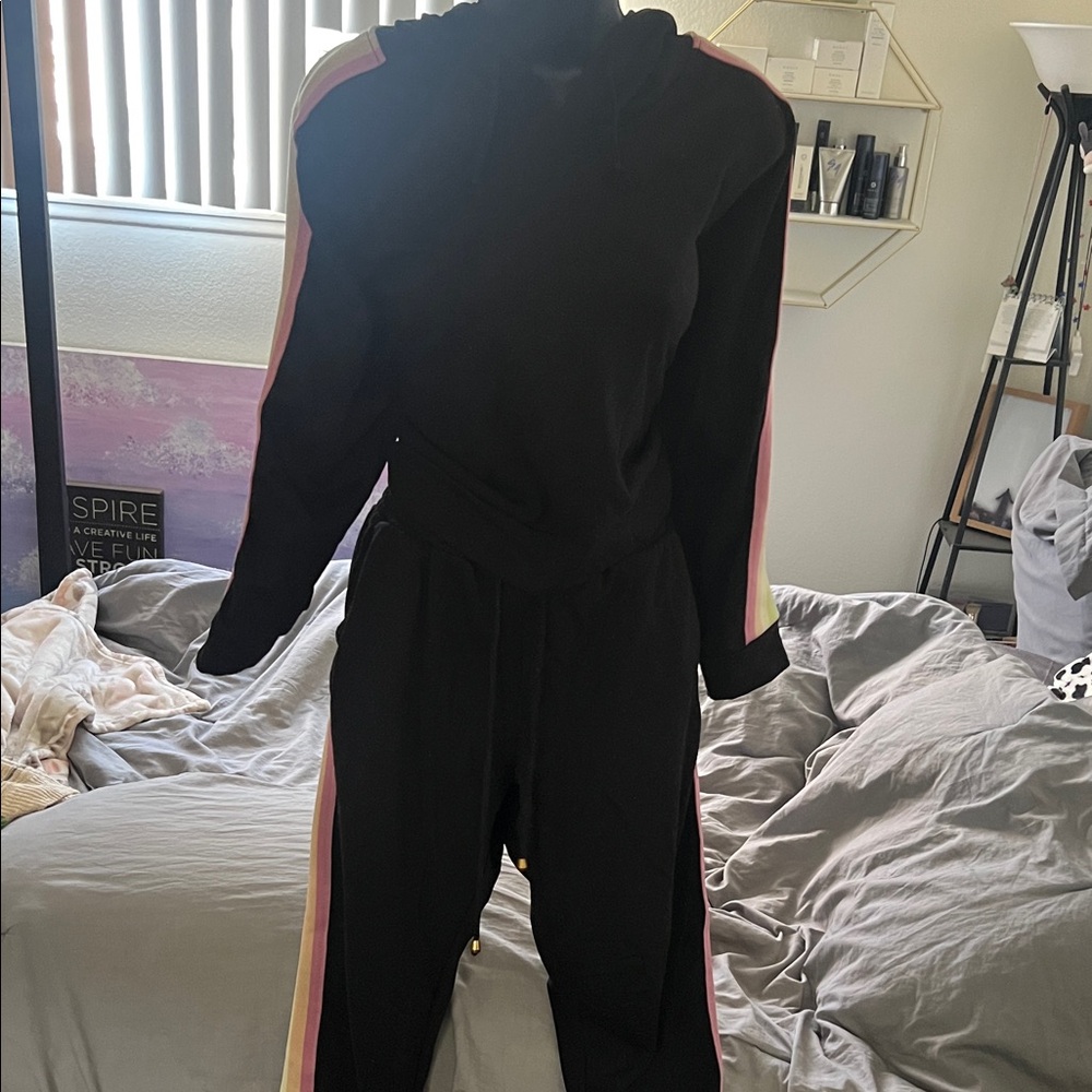 Black Women's 2Pc Sweatsuir with Rainbow Stripes